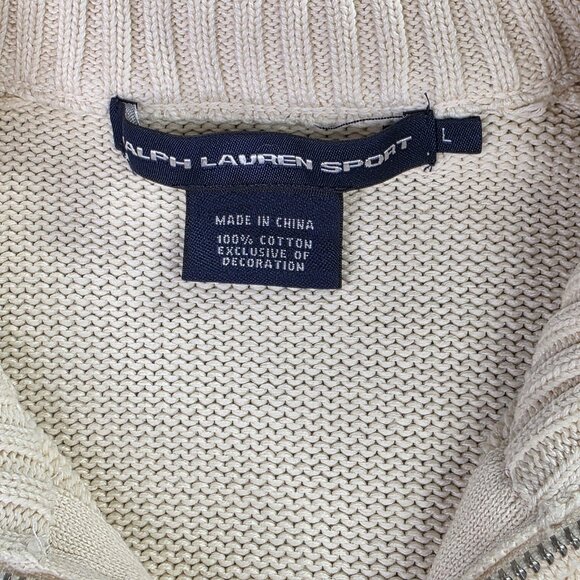 Ralph Lauren Sport Sweater Womens Large Cream Full Zip Cable Knit Cotton Logo - Picture 4 of 13